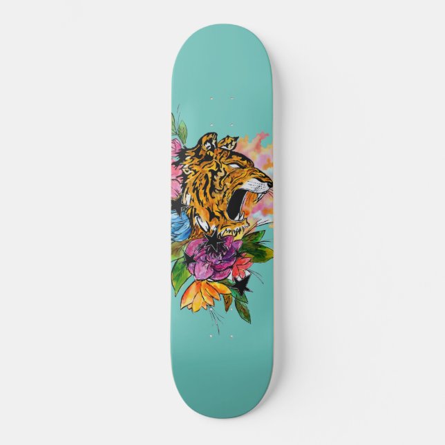 Skateboard Tigre y flores (Anverso)
