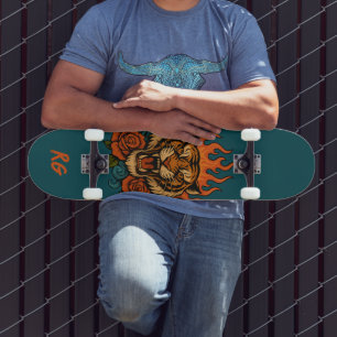 Skateboard Tigre y Rosas con monograma