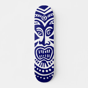 Skateboard Tiki Mask Style - Navy on White (Retro)