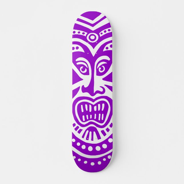 Skateboard Tiki Mask Style - Purple on Wood (Retro) (Anverso )