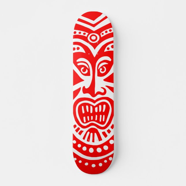 Skateboard Tiki Mask Style - Rojo en madera (Retro) (Anverso )