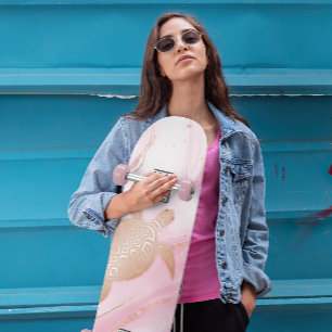 Skateboard Tinta de mármol rosa de tortuga de oro Rosa 