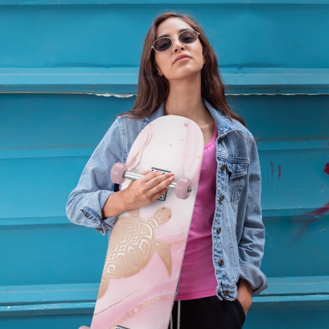 Skateboard Tinta de mármol rosa de tortuga de oro Rosa  (Subido por el creador)