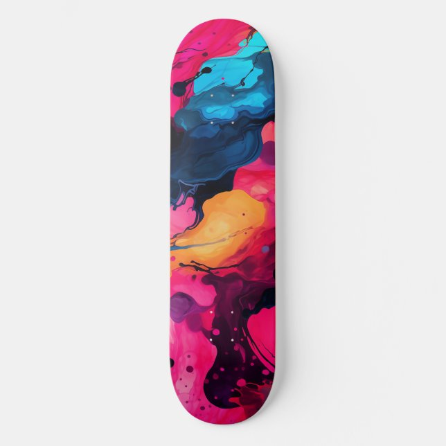 Skateboard Tinta vibrante colorida (Anverso)