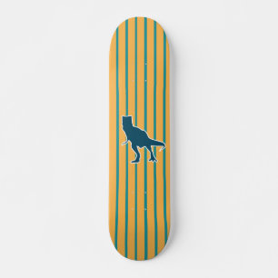 Skateboard Tiras azules amarillas dinosaurio T-rex