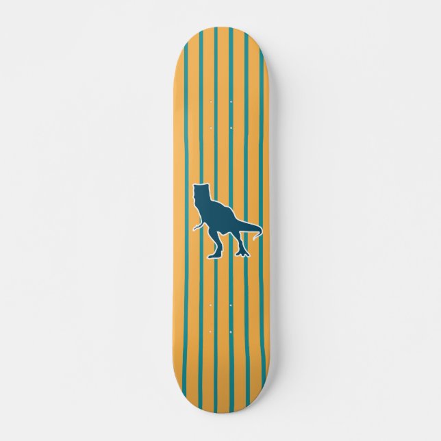 Skateboard Tiras azules amarillas dinosaurio T-rex (Anverso )