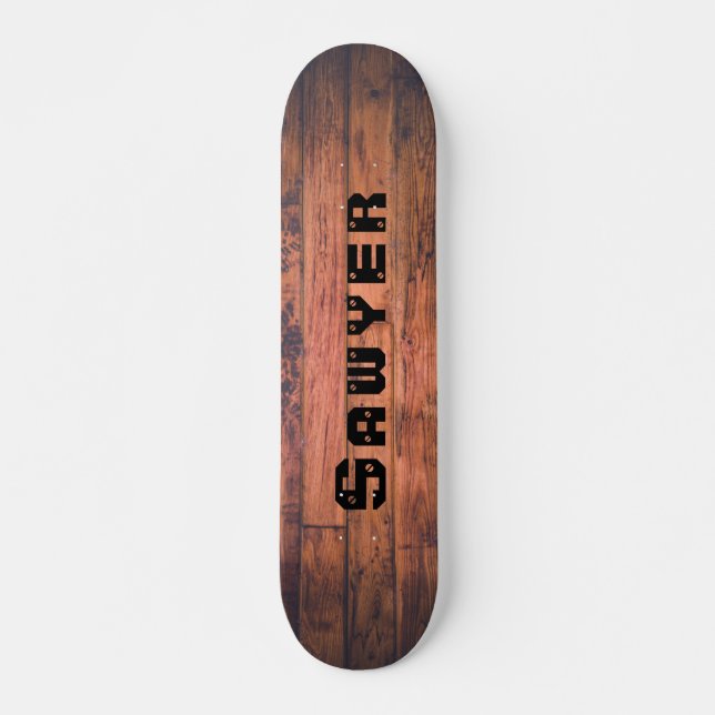 Skateboard Tiras de piso de madera rústica personalizadas (Anverso )