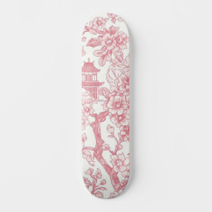 Skateboard Toile Chinoiserie Rosa Dragón Flor de Cerezo
