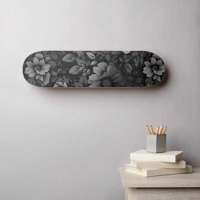 Skateboard Tonos mudos de flor gris (Arte de pared (horz))