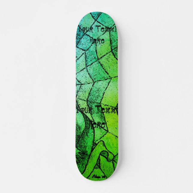 Skateboard tonos verdes de chevron cobweb arte retro abstract (Anverso )