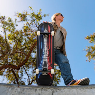 Skateboard Torre Eiffel Neon Francia - Azul Blanco Rojo 