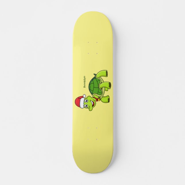 Skateboard Tortuga alegre lindo con sombrero de Santa (Anverso )