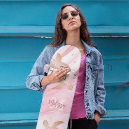 Skateboard Tortuga de oro rosa sobre mármol rosa Tinta tu nom