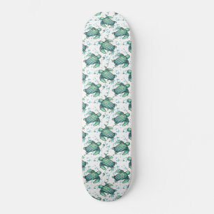 Skateboard tortuga marina acuarela verde azul patrón animal