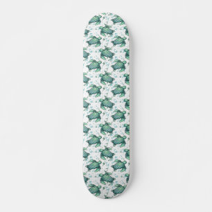 Skateboard tortuga marina acuarela verde azul patrón animal