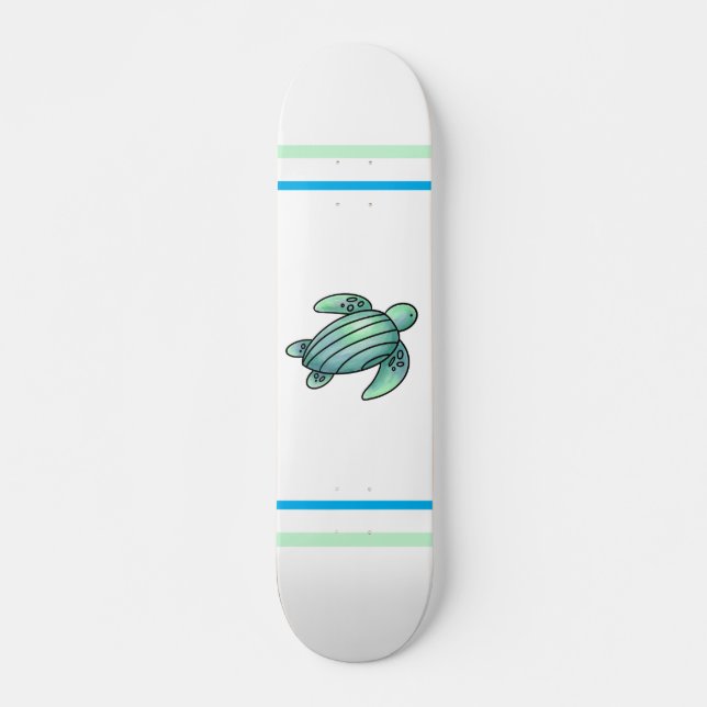Skateboard tortuga marina pintada de color azul personalizado (Anverso )