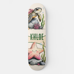 Skateboard Tortuga marina y arte oceánico de estrella de mar