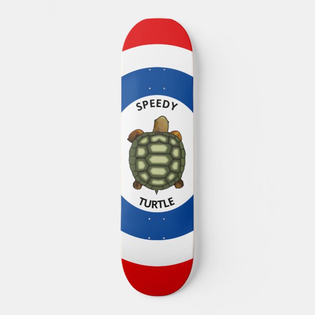 Skateboard Tortuga rápida en azul, rojo y blanco (Anverso)