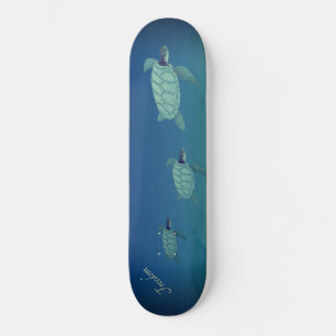 Skateboard Tortugas marinas nadando y caligrafía hermosas