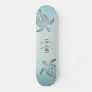 Skateboard Tortugas plateadas estilo playa Monograma Su nombr