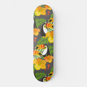 Skateboard Toucan Bird Orange Tropical Flowers Green Leaves