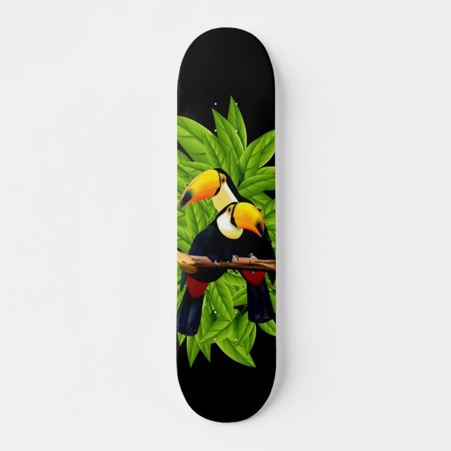Skateboard Toucanes exóticos en negro (Anverso )