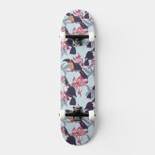 Skateboard Toucans con las flores exóticas (Anverso)