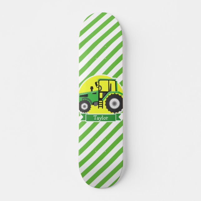 Skateboard Tractor de granja verde con amarillo; verde y blan (Anverso )