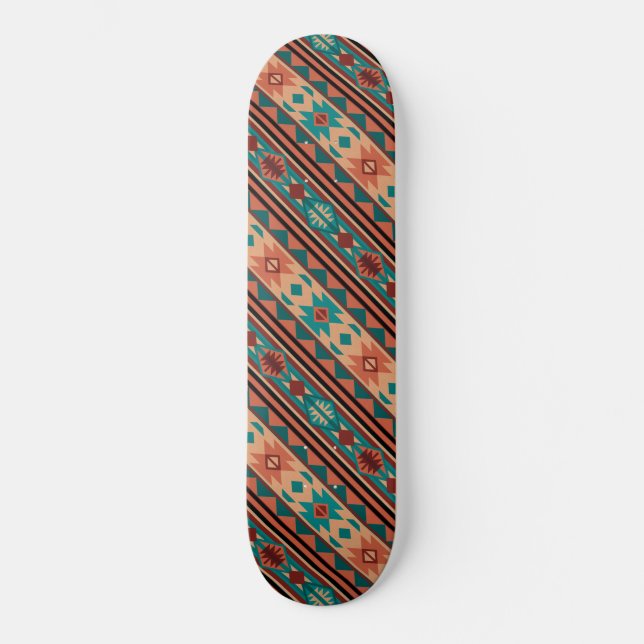 Skateboard Trama tribal del suroeste Terracotta turquesa (Anverso)