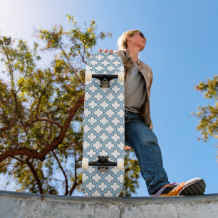 Skateboard Trellis azul blanco y bebé, Entramado, Quatrefoil