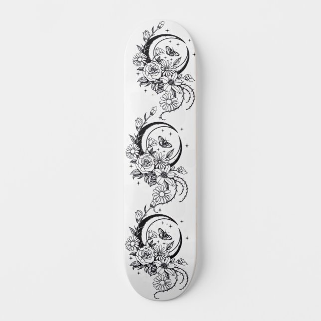 Skateboard Trendy Tattoo Style Floral Crescent Moon Deck (Anverso)