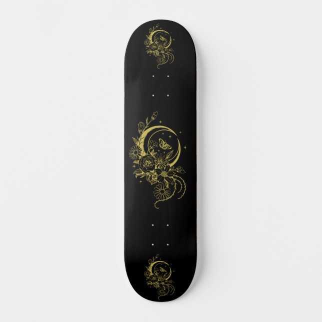 Skateboard Trendy Tattoo Style Floral Crescent Moon Deck (Anverso)