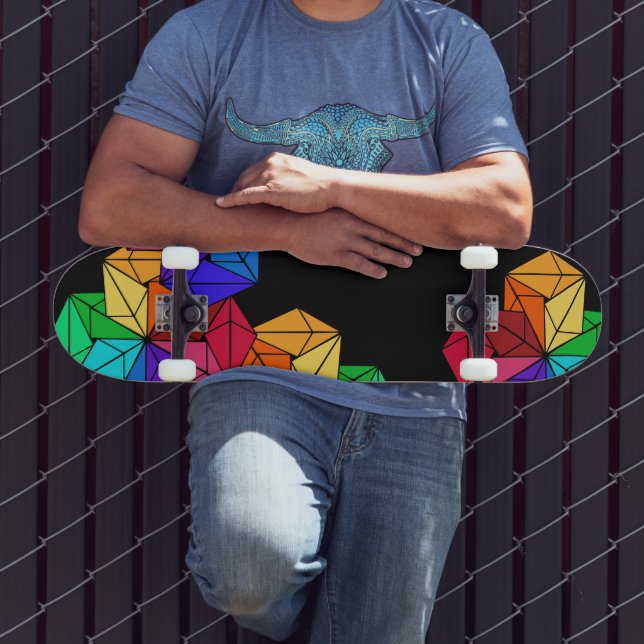 Skateboard Triángulos de cubo aleatorio de arco iris brillant (Exterior 3)