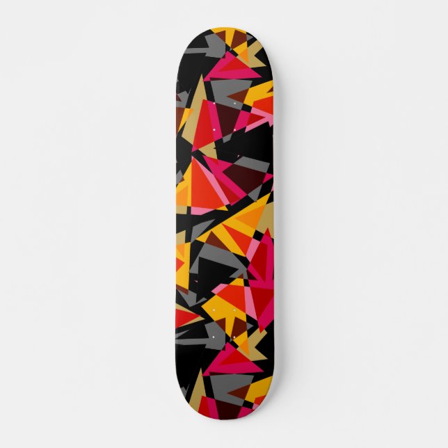 Skateboard Triángulos, formas geométricas, amarillo y rojo (Anverso )
