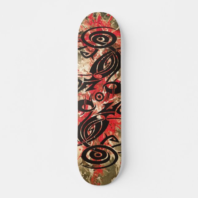 Skateboard Tribal del tatuaje negro 2 | pintura roja (Anverso )