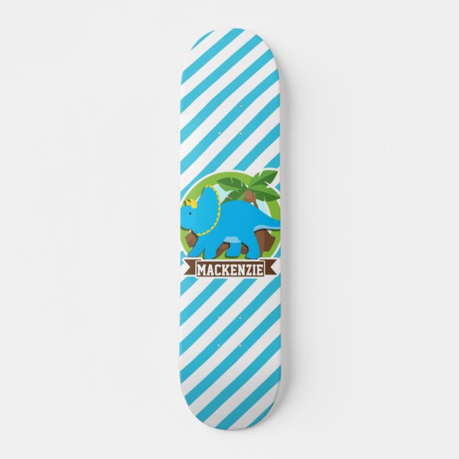 Skateboard Triceratops Dinosaur; Sky Blue & White Strips (Anverso )