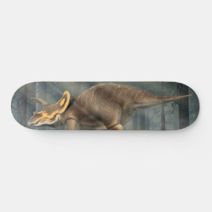 Skateboard Triceratops en un bosque primitivo