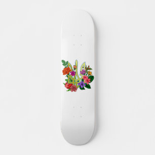 Skateboard tridente tryzub de la heráldica ucraniana con flor