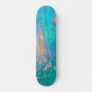 Skateboard Trippy Aqua Sunrise con flores psicodélicas