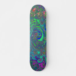 Skateboard Trippy Chartreuse y Blue Retro Liquid Swirl