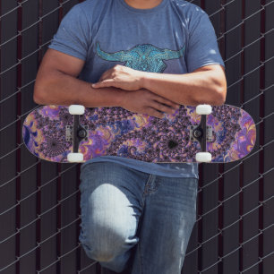 Skateboard Trippy Groovy Boho Colorful Jewel Tone Fractal Art