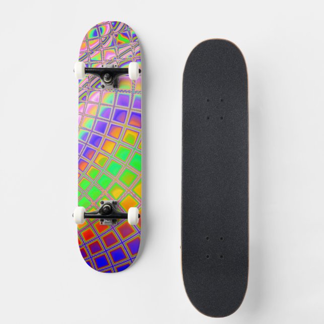 Skateboard Trippy Groovy Vibrant Resumen Arte Fractal Digital (Anverso)