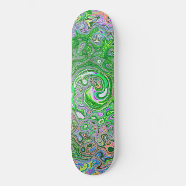 Skateboard Trippy Lime Green y Pink Resumen Swirt Retro (Anverso)