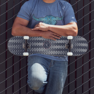 Skateboard Trippy Resumen de franjas blancas y negras monogra