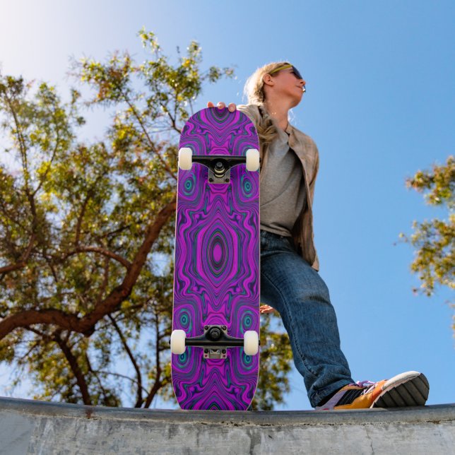 Skateboard Trippy Retro Magenta y Black Abstract Pattern (Exterior 1)