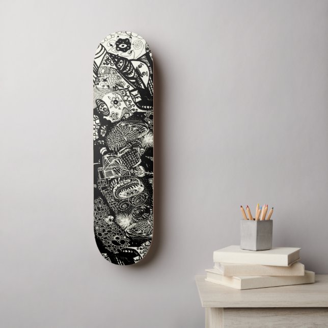 Skateboard Trippy Sepia Black (Arte de la pared)