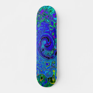 Skateboard Trippy Violet Blue Abstract Retro Liquid Swirl