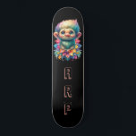 Skateboard *~* Troll AP89 Hippie Neon Black Initials Flower<br><div class="desc">(Código de búsqueda AP89 para elementos Troll y AP88 para elementos de temas medievales) Transferir fácilmente a otros productos Zazzle. Skateboard de fondo NEGRO. Los colores hippie NEON sólo Personalizar pop / Personaliza tus INICIALES / MONOGRAM. El divertido y divertido paseo en el pelo largo. Colores de neón brillantes de...</div>