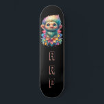 Skateboard *~* Troll AP89 Hippie Neon Black Initials Flower<br><div class="desc">(Código de búsqueda AP89 para elementos Troll y AP88 para elementos de temas medievales) Transferir fácilmente a otros productos Zazzle. Skateboard de fondo NEGRO. Los colores hippie NEON sólo Personalizar pop / Personaliza tus INICIALES / MONOGRAM. El divertido y divertido paseo en el pelo largo. Colores de neón brillantes de...</div>