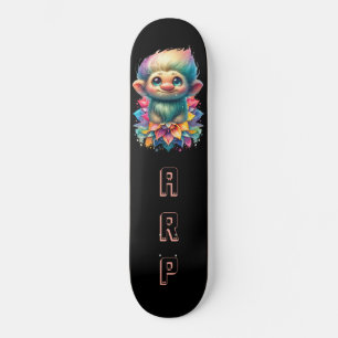 Skateboard *~* Troll AP89 Hippie Neon Black Initials Flower